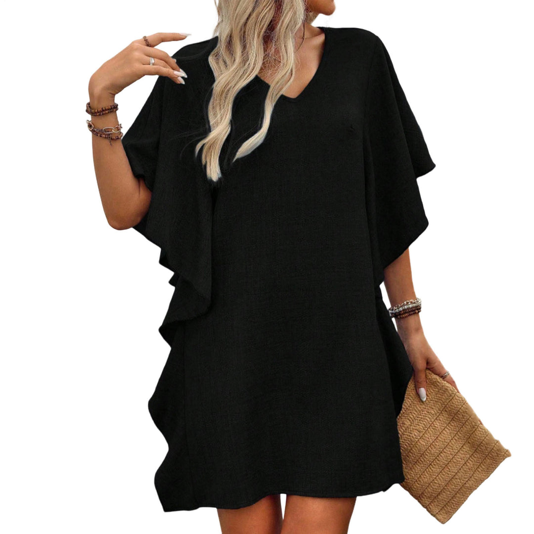 V Neck Ruffle Dress Summer Fashion Ruffle Short Sleeve Casual Shift Dress for Beach Vacation Daily Wear gifts