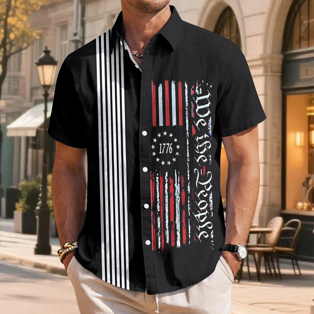 Patriotic Button Up Shirts for Men Flag 250 Years Lapel Short Sleeve Casual Trendy Hawaiian Shirts for Travel useful