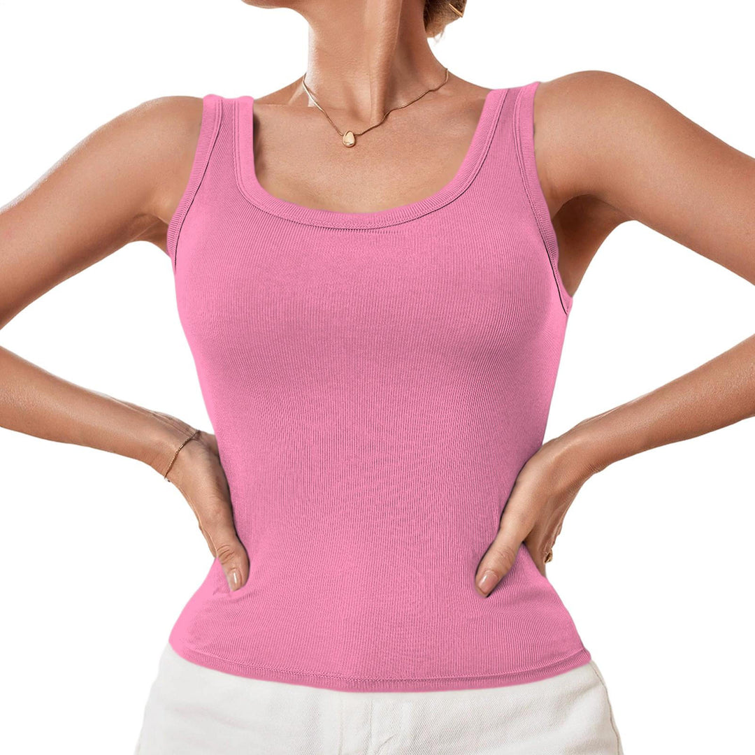 Built in Bra Tank Tops for Women U-Back Summer Sexy Casual Sleeveless Fitted Tank with Removable Pads for Gym welcoming