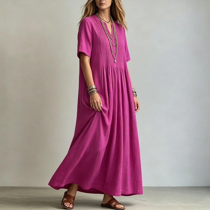 Short Sleeve Maxi Dress V Neck Short Sleeve Casual Long Dresses Loose Summer Clothes for Vacation Dating welcoming