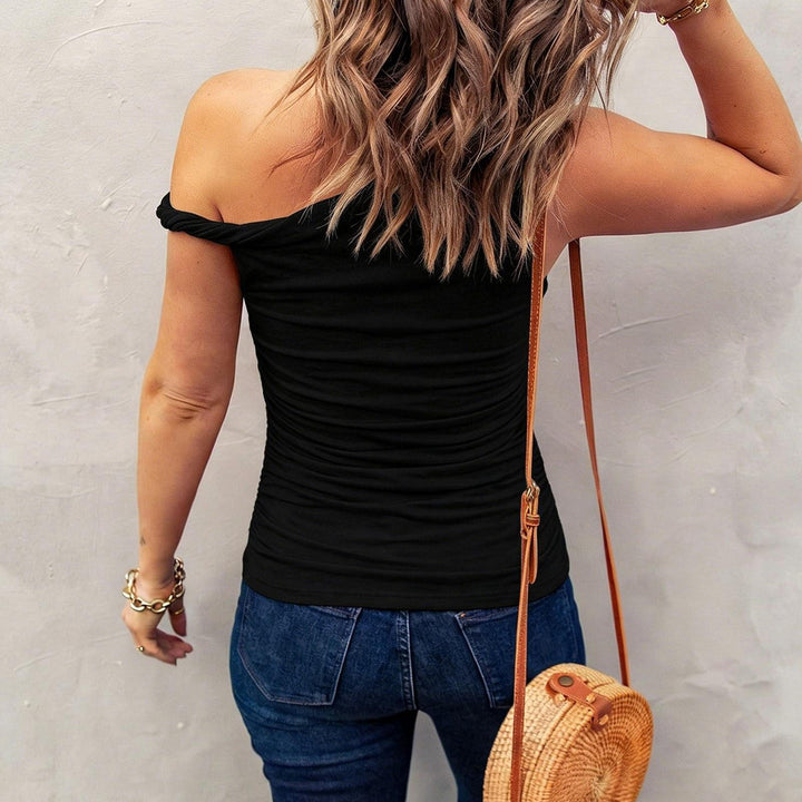 Off the Shoulder Tops for Women Asymmetrical Neck Ruched Sleeveless Shirts Twist Strap Vests Daily Wear elegance