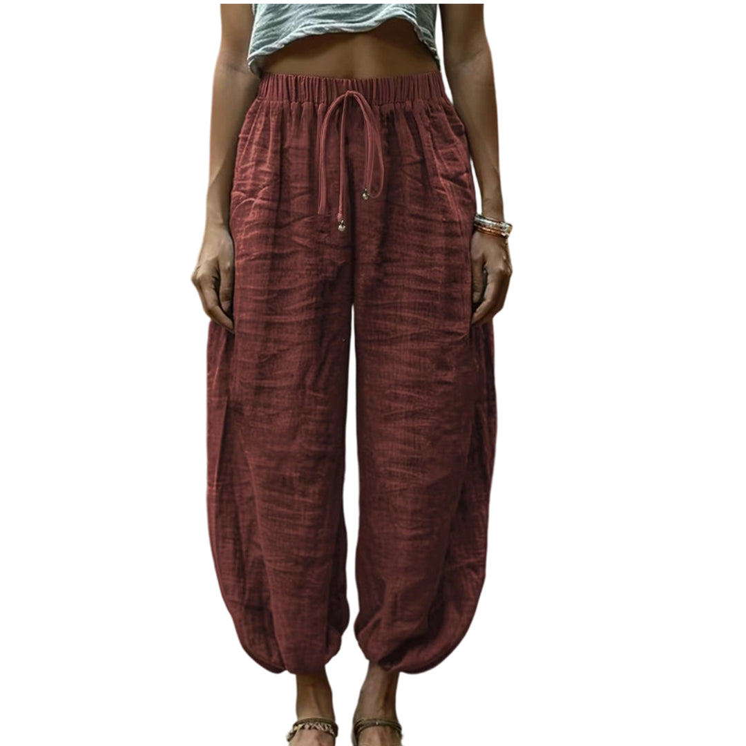 Harem Pants for Women Cotton Summer Boho Slacks with Pockets Lounge Drawstring Pants for Vacation Beach refined