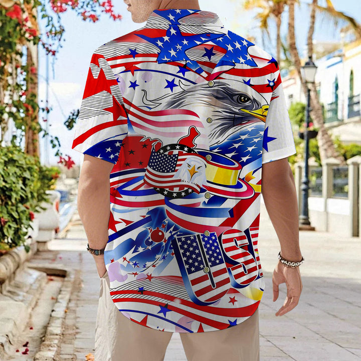 American Flag Button Up Shirt Short Sleeve Eagle American Flag Patriotic Button Down Shirt for Vacation trusted