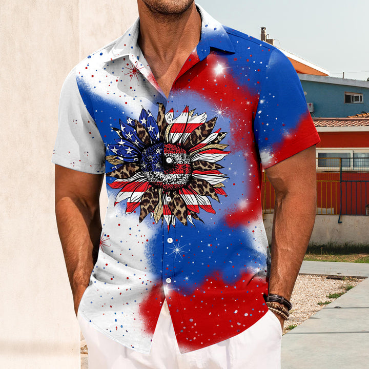 Mens Patriotic Button Down Shirts American Flag Short Sleeve Casual Button Up Hawaiian Shirts for Vacation polite