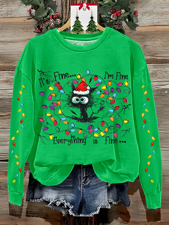 It's Fine Everything Is Fine Printed Long Sleeve Casual Top