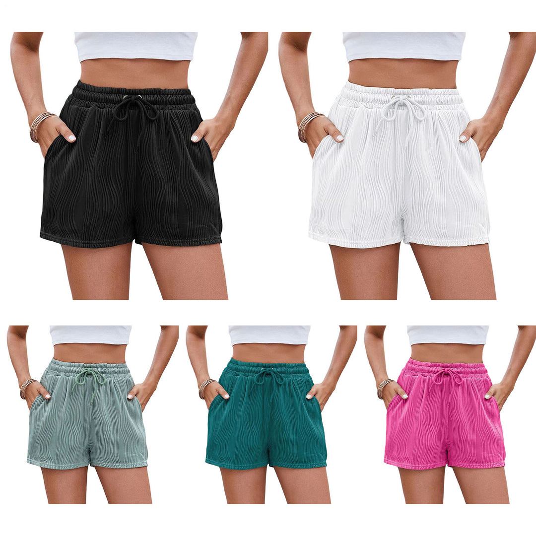 Womens Elastic Waist Shorts Drawstring Loose Elastic Waist Shorts with Pockets Textured Bottoms for Beach charitable