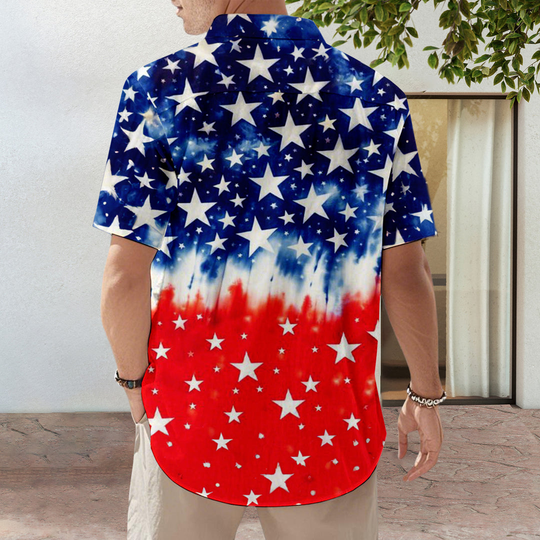 Mens Patriotic Button Down Shirts American Flag Short Sleeve Casual Button Up Hawaiian Shirts for Vacation polite