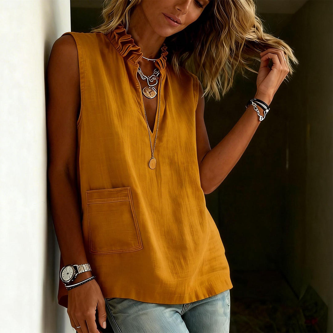 Linen Tank Tops for Women V Neck Ruffled Collar Sleeveless Shirt Summer Casual Tunic Tops for Daily Dating ordinary