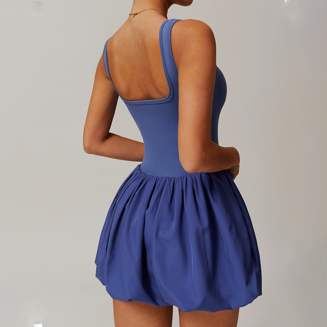 Tennis Dresses for Women Square Neck Summer Sleeveless Athletic Backless Mini Dress with Shorts for Running noble