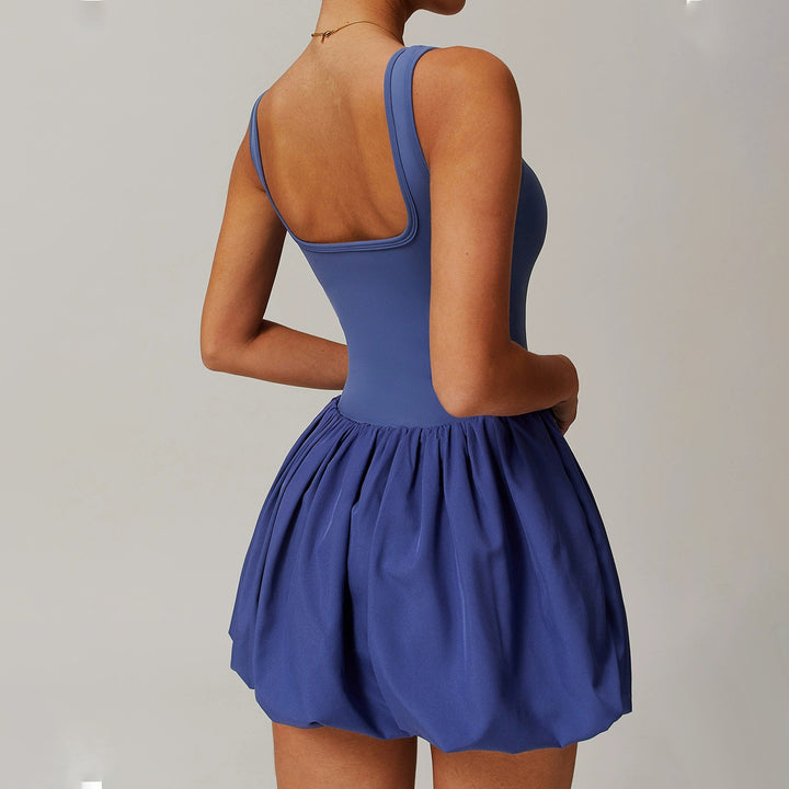 Tennis Dresses for Women Square Neck Summer Sleeveless Athletic Backless Mini Dress with Shorts for Running noble