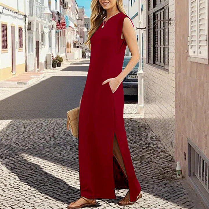 Tank Maxi Dress Sleeveless Solid Color Maxi Dress Loose Fit Side Slit Sundress for Fashionable Daily Wear Vacation Dating classy