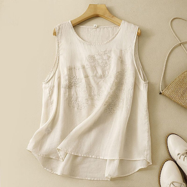 Embroidered Sleeveless Tops for Women Embroidered Summer Sleeveless Shirts Loose Fit Tank Tops for Vacation gifts
