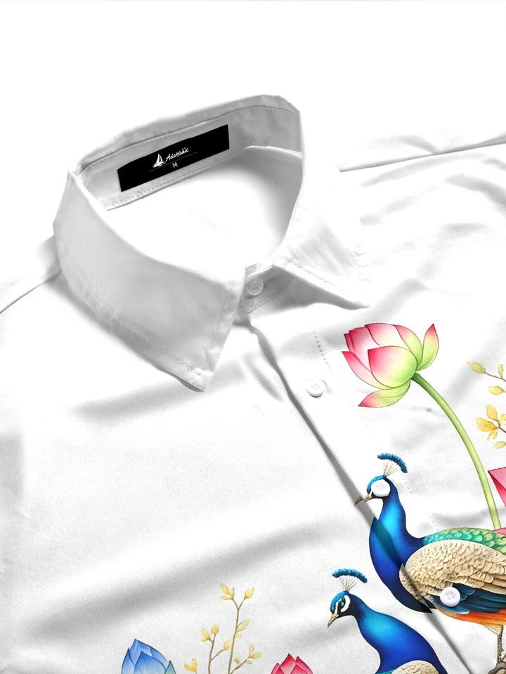 Peacock And Lotus Auspicious Women's Short Sleeve Shirts