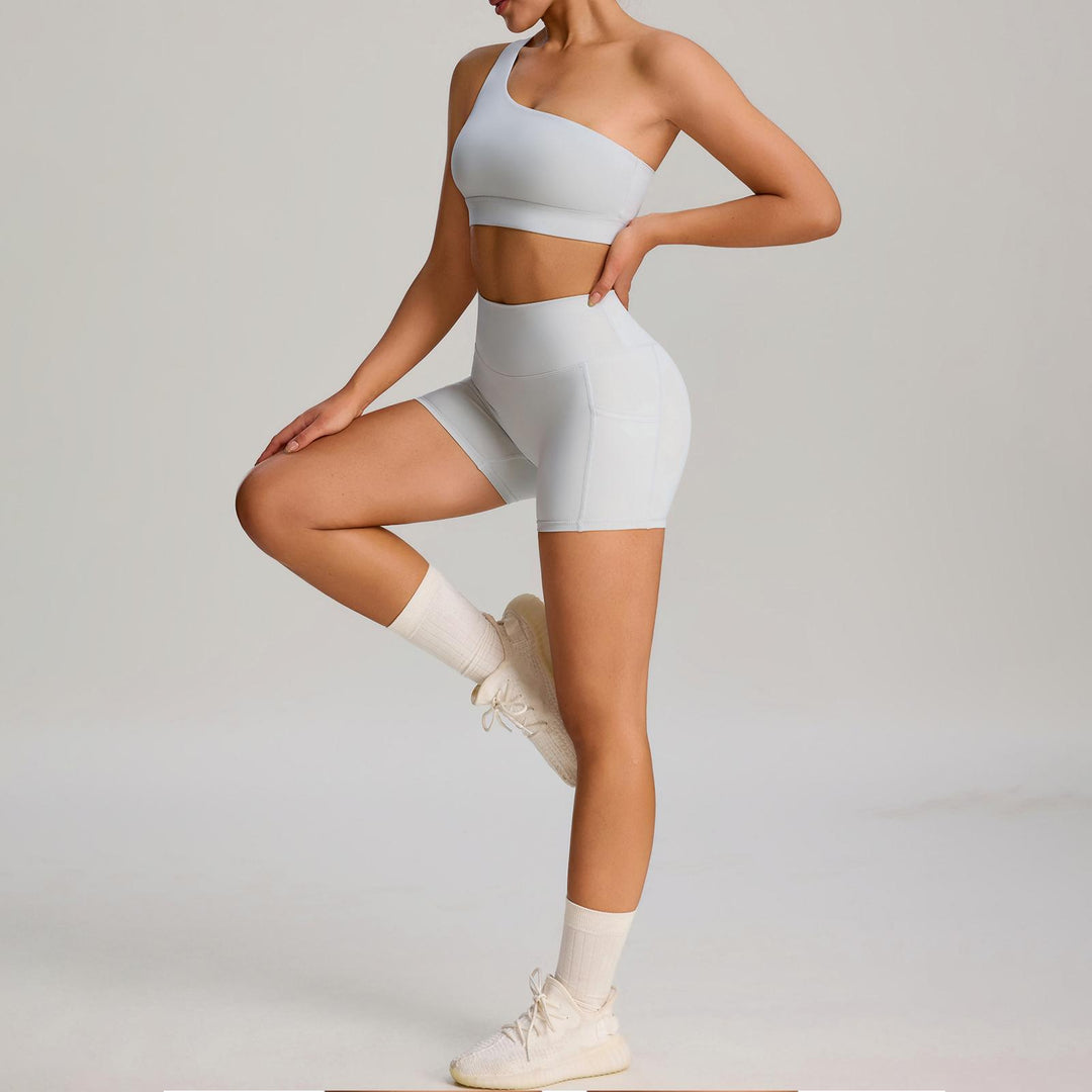 Bra and Shorts Workout Set High Waisted Seamless Off Shoulder Sports Bra and Shorts Lounge Set for Running favorable