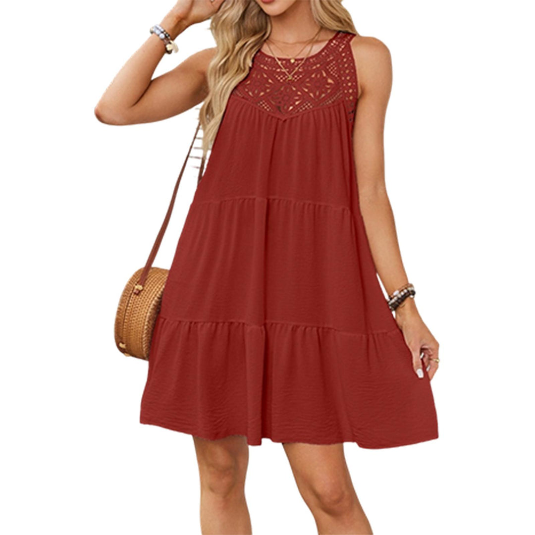 Halter Neck Mini Dress Hollow Out Loose Sleeveless Swing Dresses Summer A Line Sundresses for Daily Wear skilful