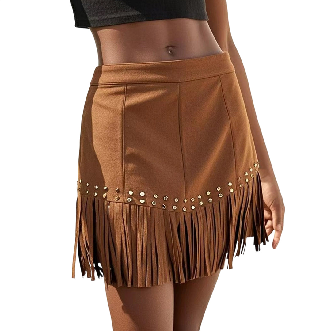 Fringe Skirt with Rivets Cowgirl Country Concert High Waist Fringe Mini Skirt for Dance Club Dates Travel ordinary