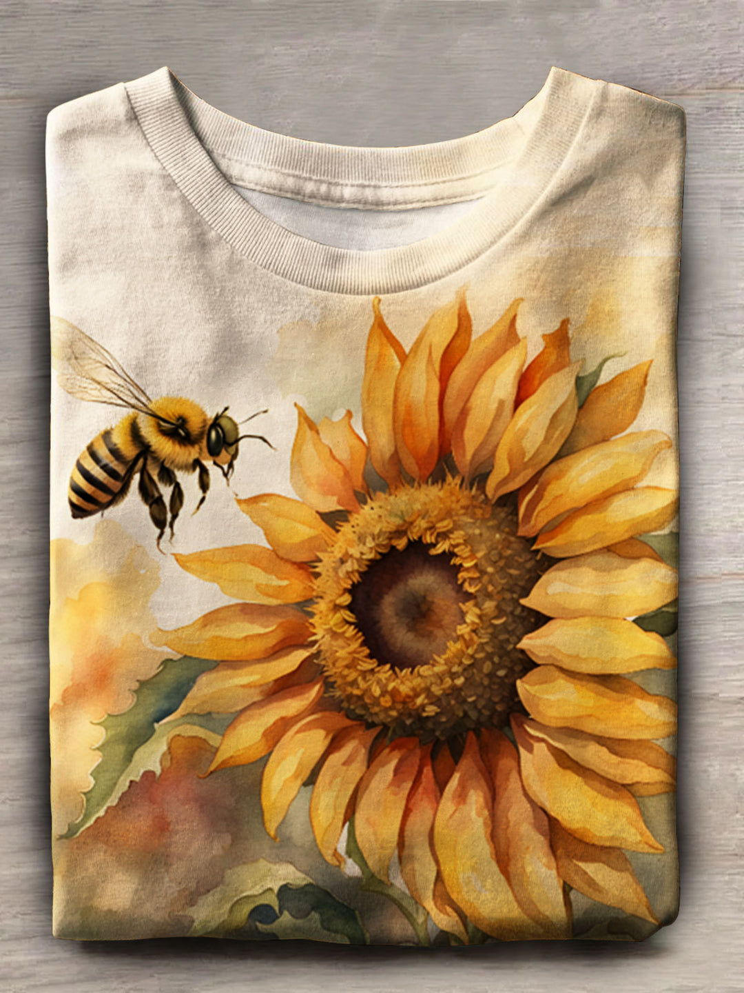 Bee Sunflower Print Short Sleeve T-Shirt