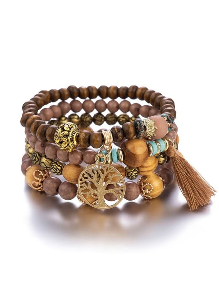 Bohemian Ethnic Style Tassel Tree of Life Bead Stretch Bracelet