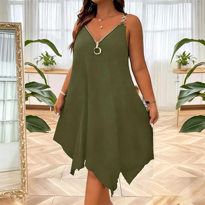 Sleeveless Summer Dress Front Zipper Summer V Neck Beach Dresses Sleeveless Loose Sundresses for Daily Wear ordinary