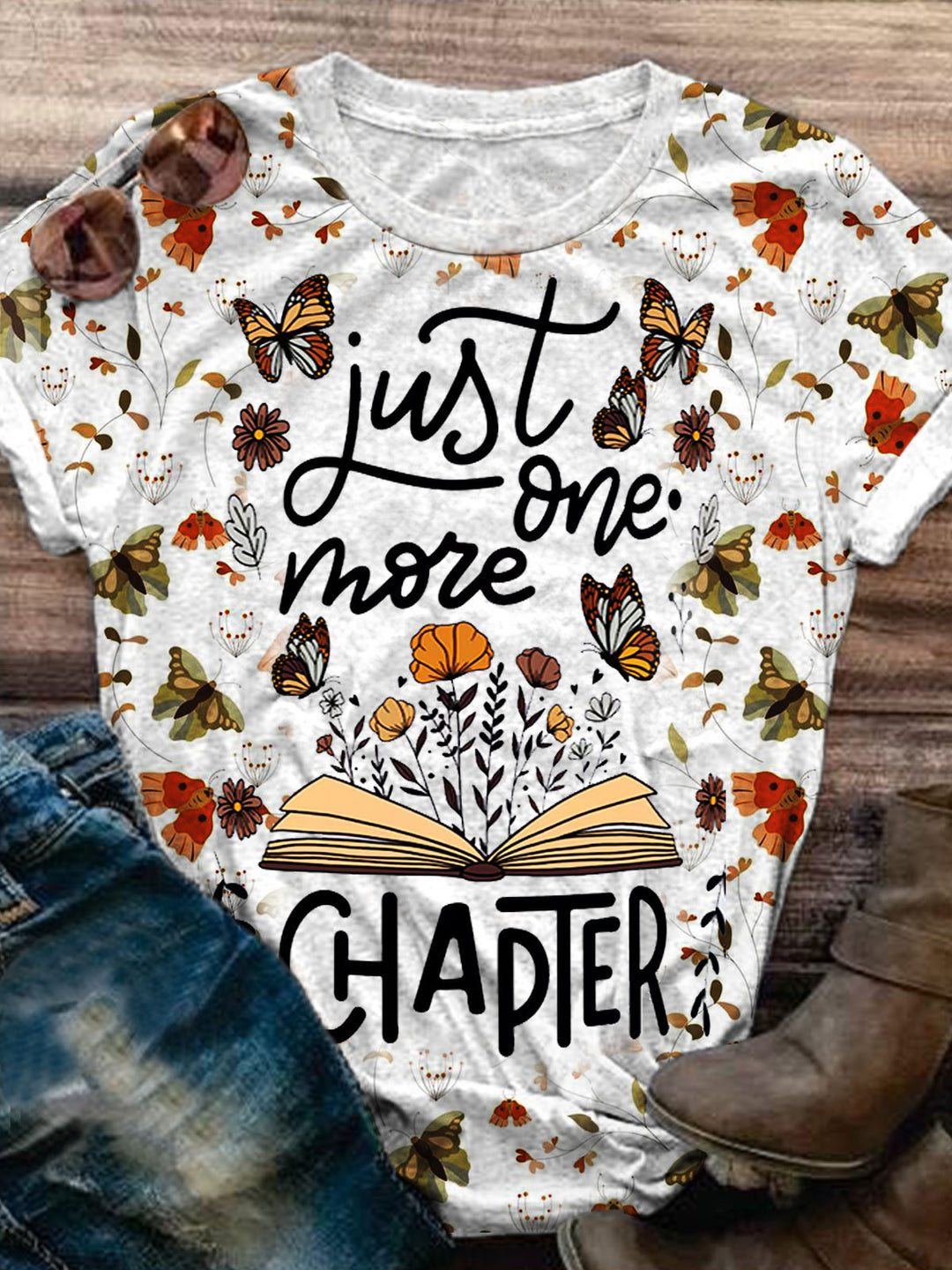 Just One More Chapter Print Crew Neck T-shirt