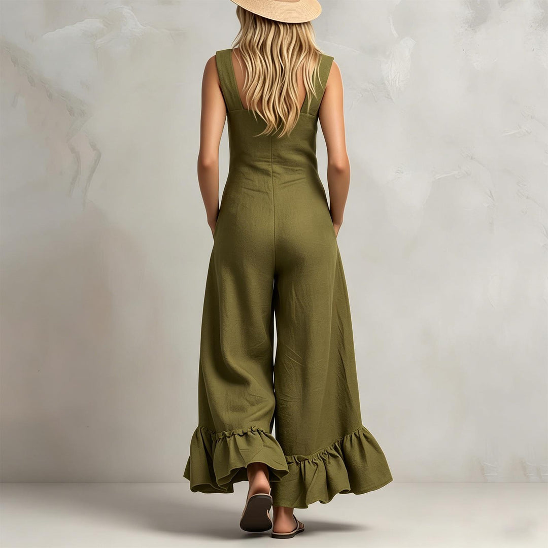 Sleeveless Jumpsuits for Women Ruffle Hems Summer Square Neck Overalls Boho Pant Overalls for Travel Daily chic