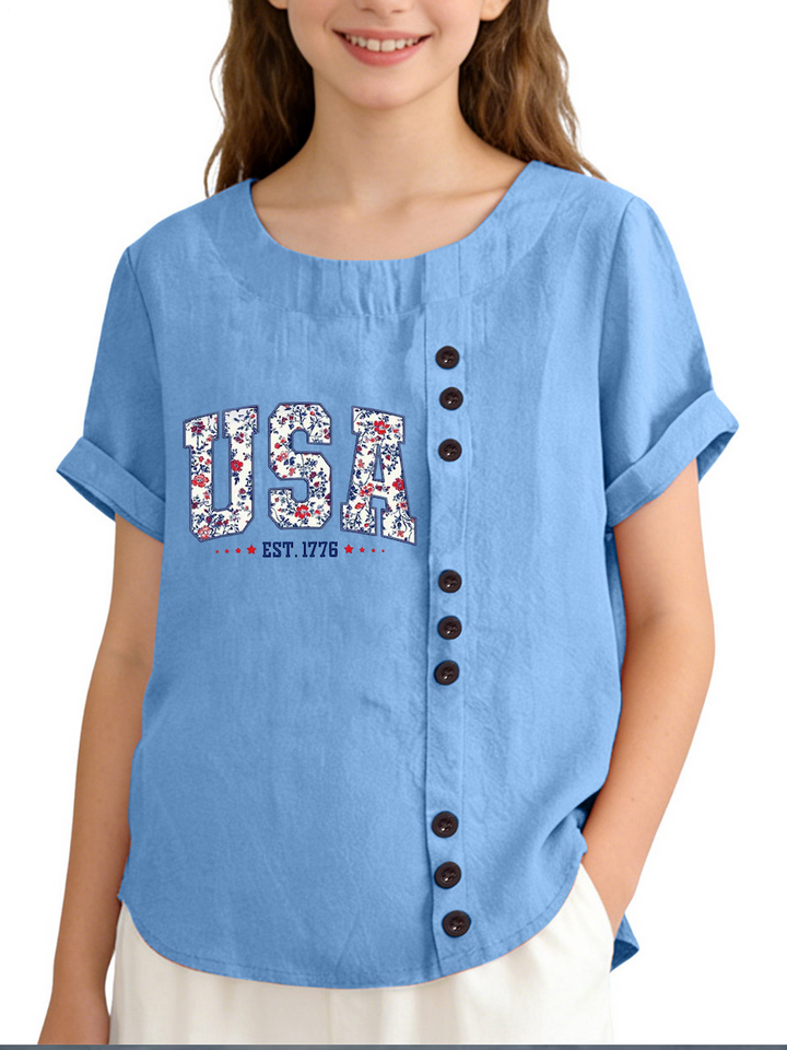 America 250th Anniversary Children's Cotton And Linen Button Shirt