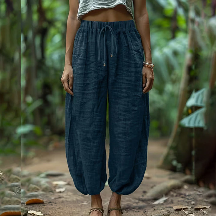 Harem Pants for Women Cotton Summer Boho Slacks with Pockets Lounge Drawstring Pants for Vacation Beach refined