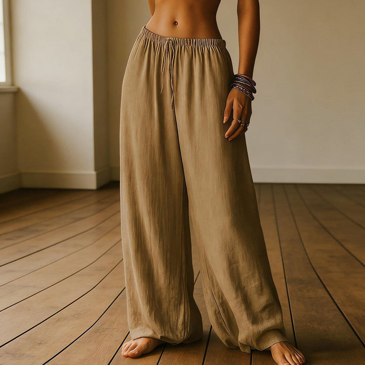 Cotton Wide Leg Pants for Women Drawstring Casual Elastic Waist Pants Flowy Cotton Beach Trousers for Travel charitable