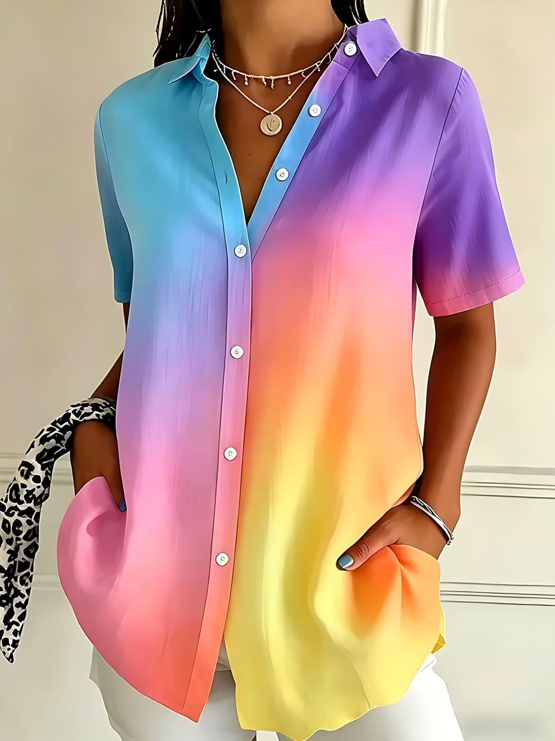 Gradient Print Women's Short Sleeve Shirts