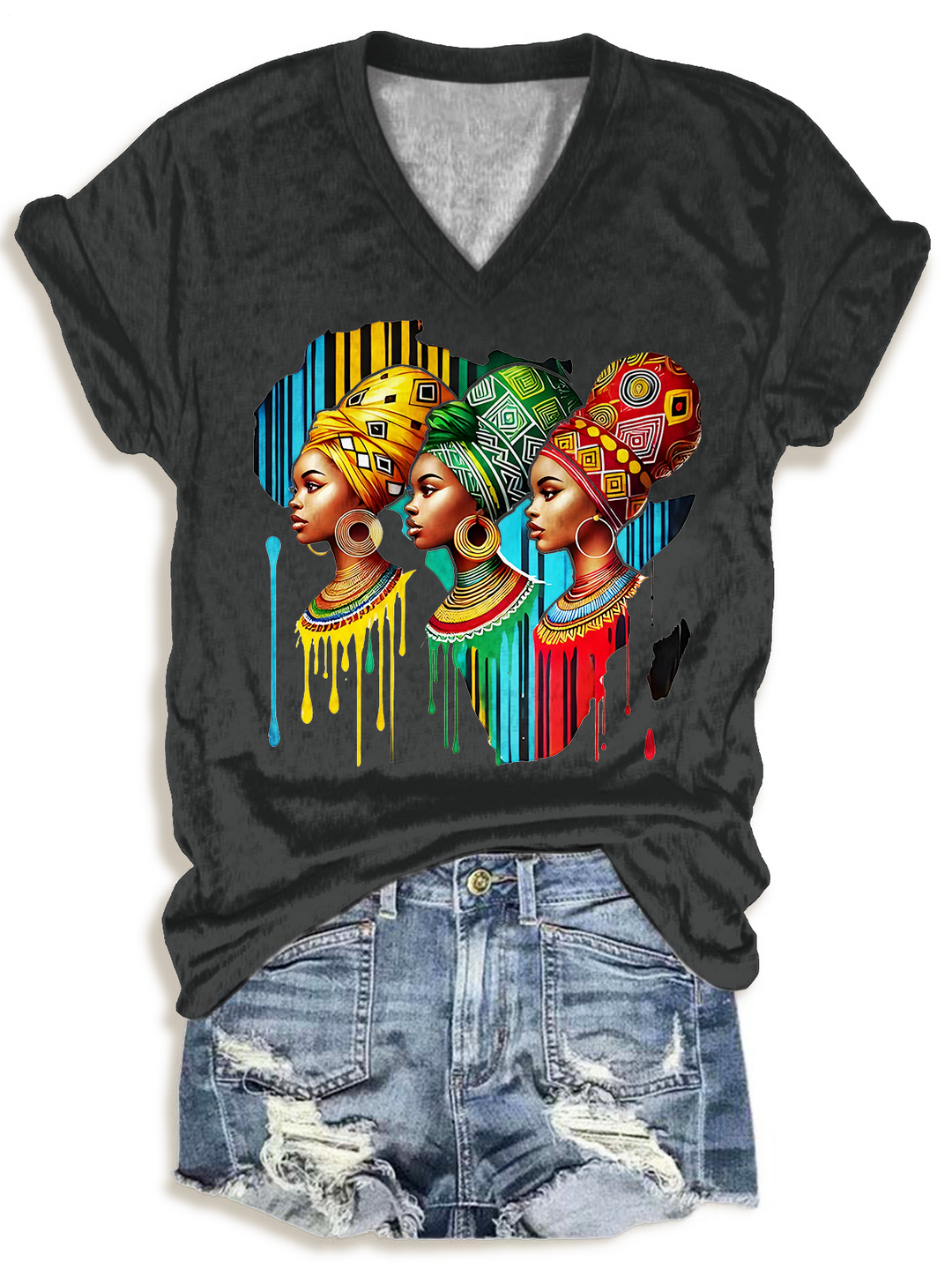 Black Woman African Map Black Queen V-neck T-Shirt