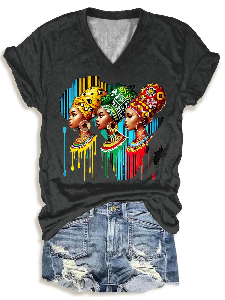 Black Woman African Map Black Queen V-neck T-Shirt