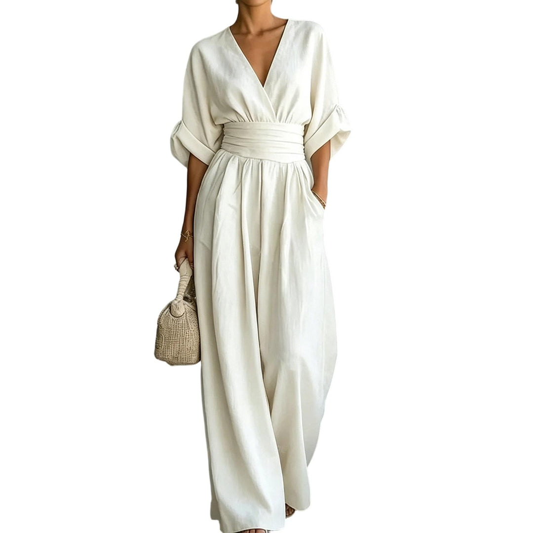 Womens Jumpsuits Casual Dressy V Neck Wide Leg Flowy Short Sleeve Casual Cinched Waist Overalls Daily Wear best service