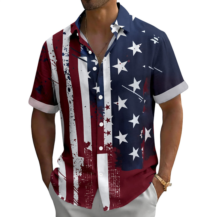 Patriotic Button Up Shirts For Men 250 Years Flag Lapel Short Sleeve Casual Trendy Hawaiian Shirts for Travel respectable
