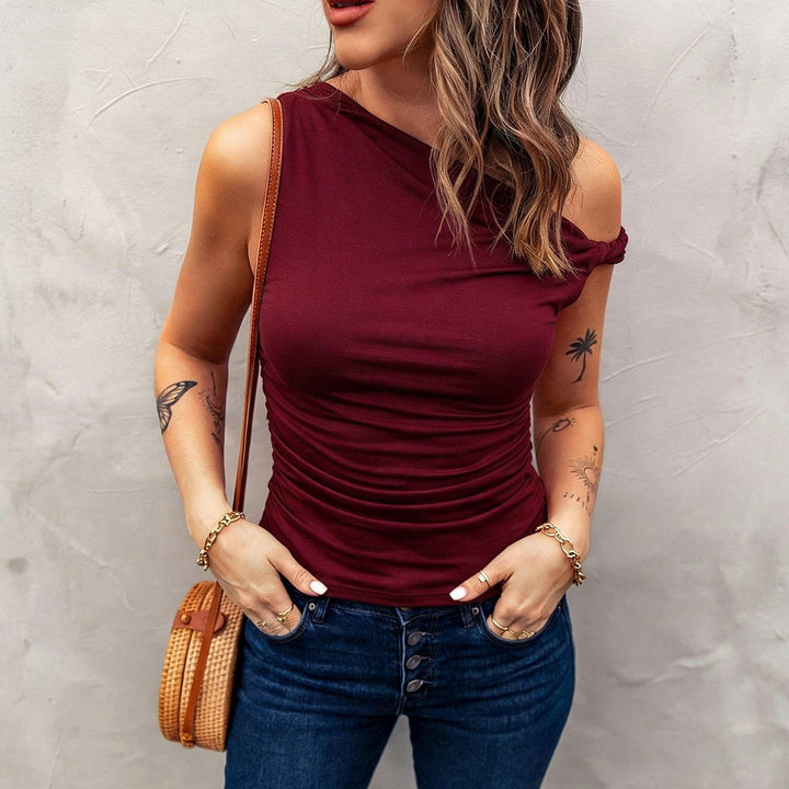 Off the Shoulder Tops for Women Asymmetrical Neck Ruched Sleeveless Shirts Twist Strap Vests Daily Wear elegance