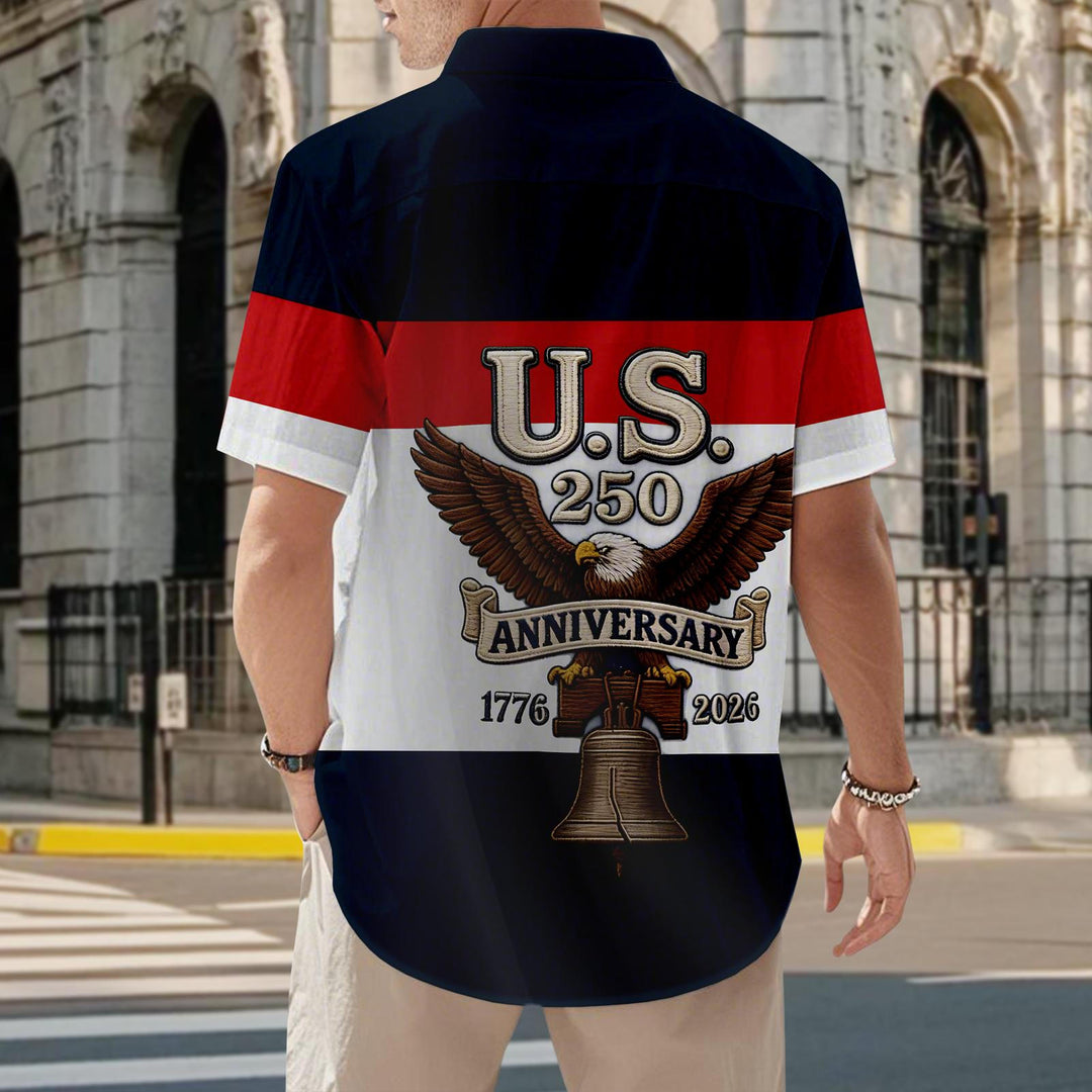 Patriotic Button Up Shirts for Men Flag 250 Years Lapel Short Sleeve Casual Trendy Hawaiian Shirts for Travel useful