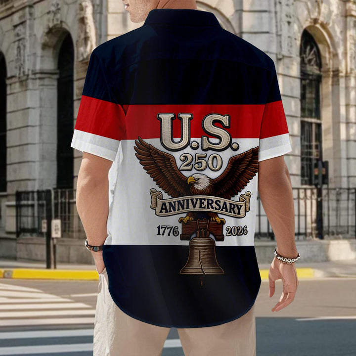 Patriotic Button Up Shirts for Men Flag 250 Years Lapel Short Sleeve Casual Trendy Hawaiian Shirts for Travel useful