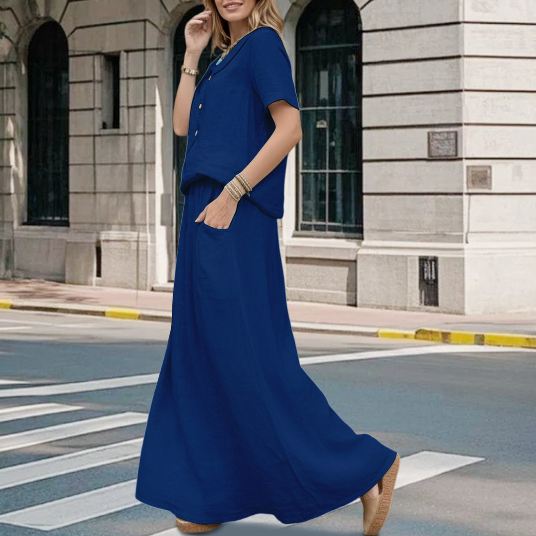 2 Piece Skirt Set Solid Cotton Two Piece Sets Short Sleeve Top and Maxi Skirt Casual Outfit for Daily Wear everywhere