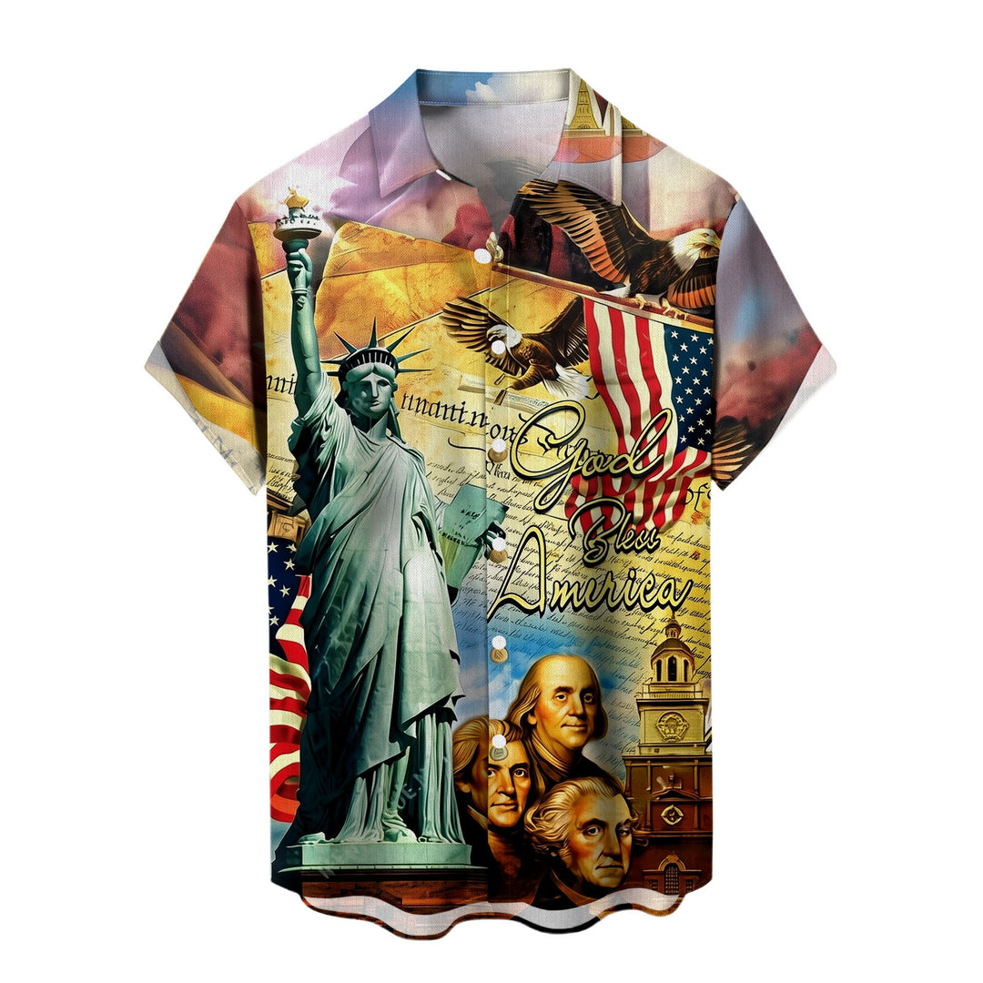American Flag Button Up Shirt Short Sleeve Eagle American Flag Patriotic Button Down Shirt for Vacation trusted