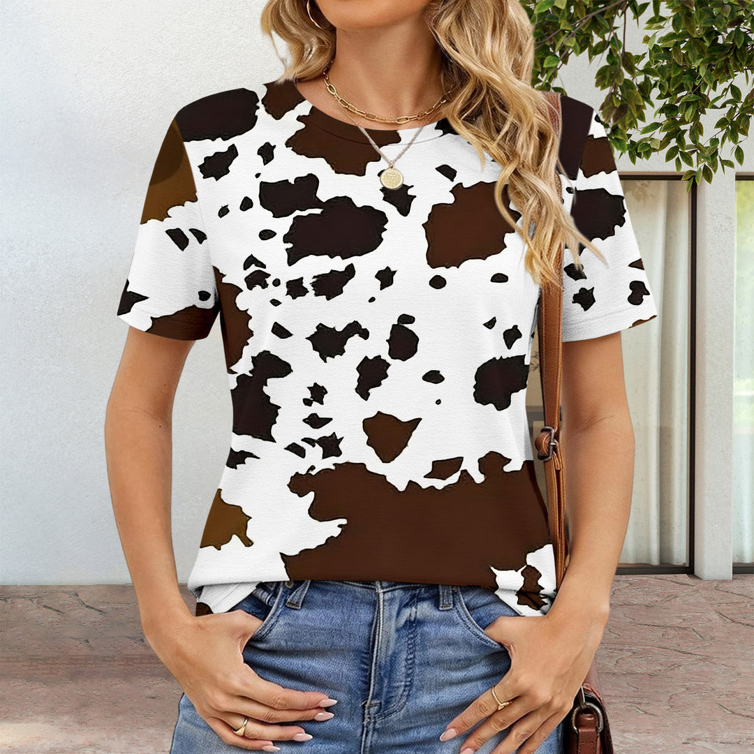 Cow Pattern T Shirt Crew Neck Short Sleeve Basic Tee Shirts Casual Summer Clothes for Vacation Daily Wear responsible