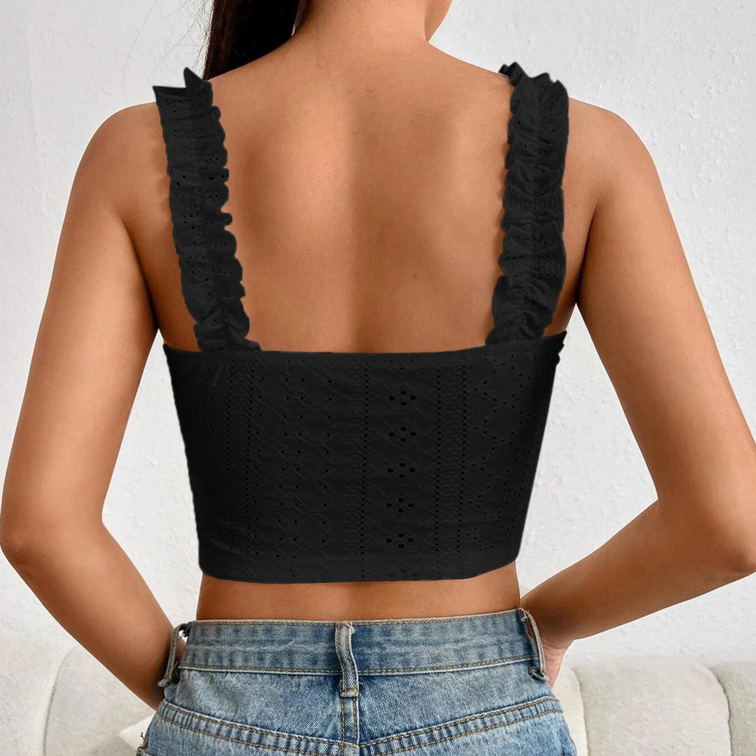 Eyelet Tank Tops for Women Ruffle Ruched Sleeveless Square Neck Tie Front Bust Crop Camisole Tops for Travel excellent