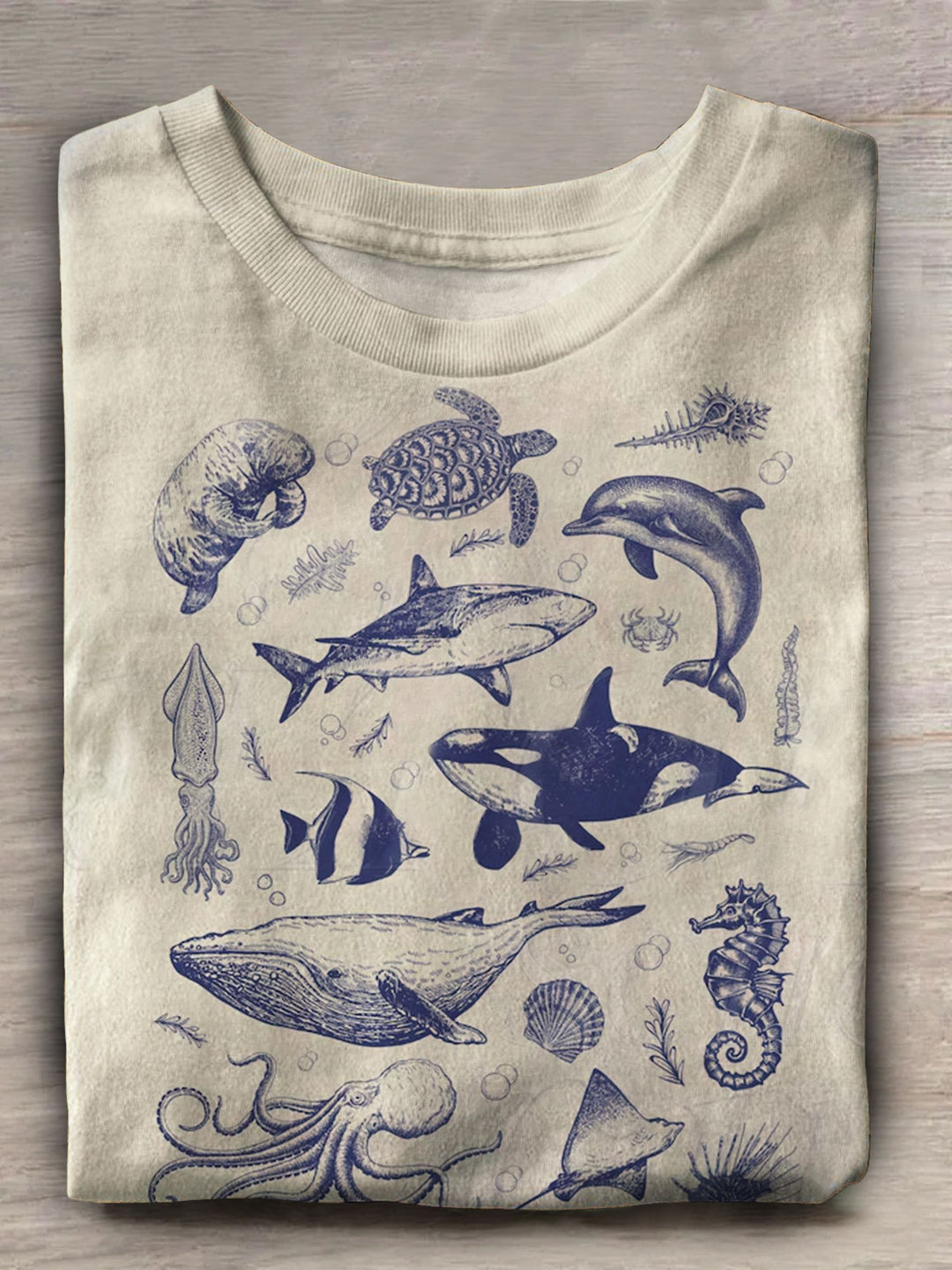 Vintage Marine Animal Print Short Sleeve Top