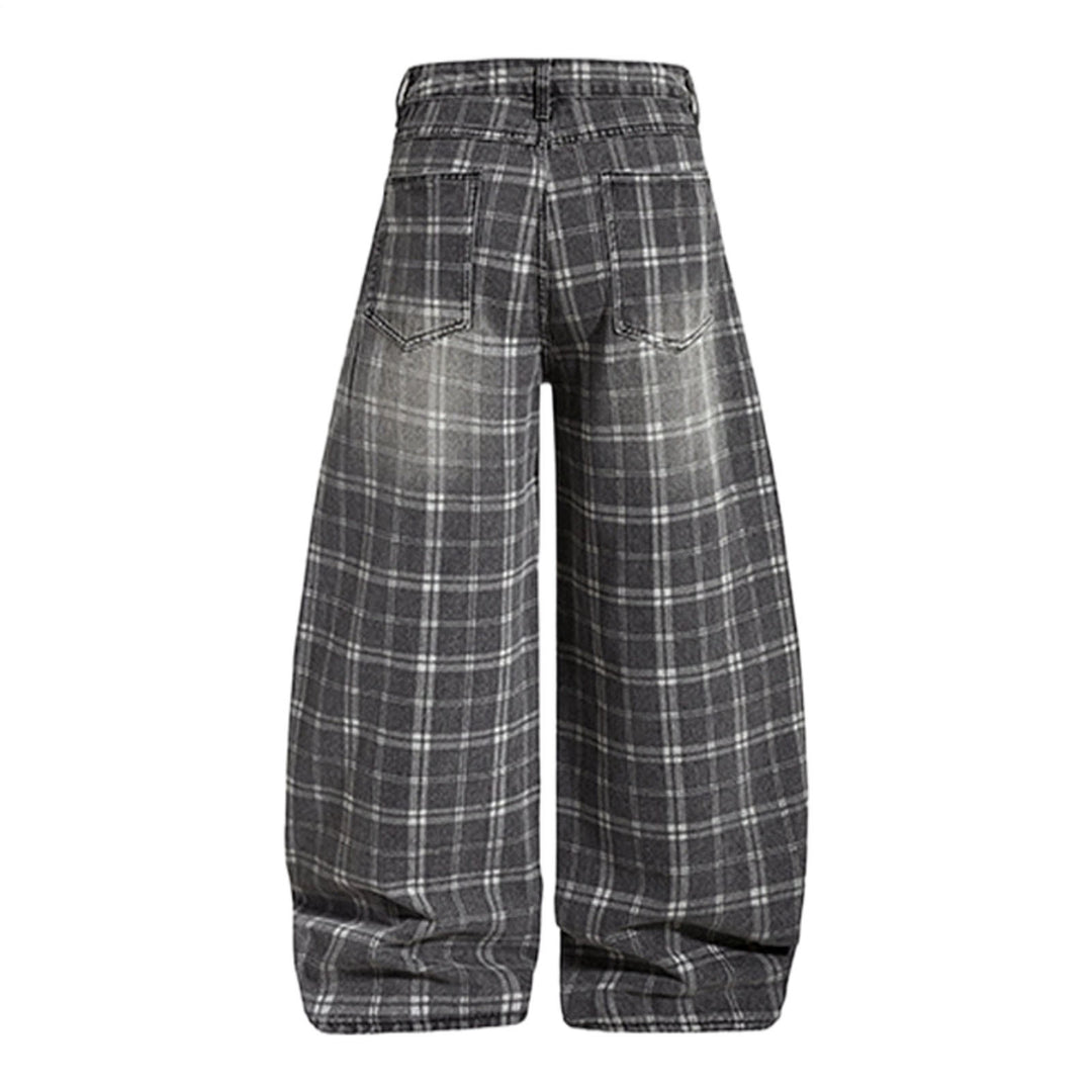 Wide Leg Plaid Pants Woman Wide Leg Lounge Mid Waist Pants Unisex Loose Trousers with Pockets Streetwear frugal