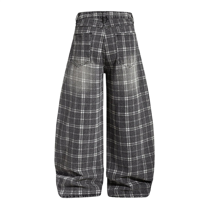Wide Leg Plaid Pants Woman Wide Leg Lounge Mid Waist Pants Unisex Loose Trousers with Pockets Streetwear frugal
