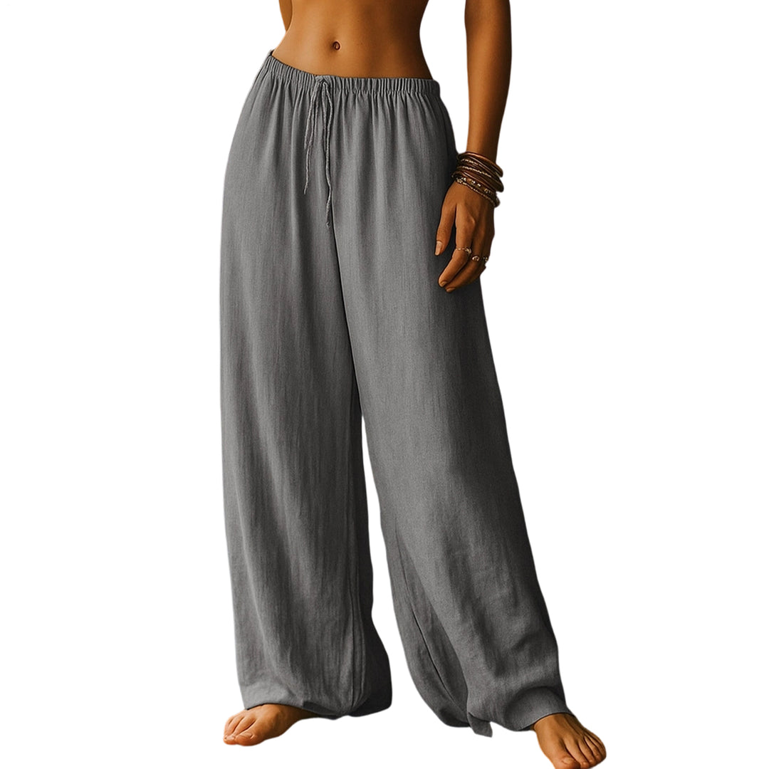 Cotton Wide Leg Pants for Women Drawstring Casual Elastic Waist Pants Flowy Cotton Beach Trousers for Travel charitable