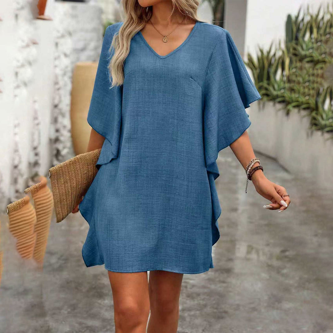 V Neck Ruffle Dress Summer Fashion Ruffle Short Sleeve Casual Shift Dress for Beach Vacation Daily Wear gifts