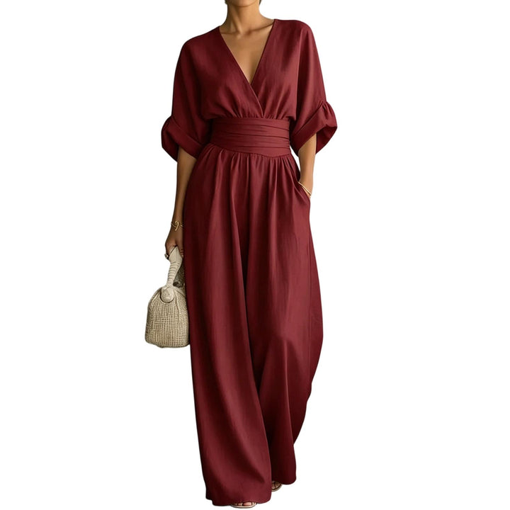 Womens Jumpsuits Casual Dressy V Neck Wide Leg Flowy Short Sleeve Casual Cinched Waist Overalls Daily Wear best service