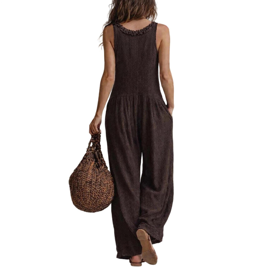 Sleeveless Jumpsuits for Women Button Down Wide Leg Baggy Jumpsuits V Neck Summer Trendy Outfits for Date classical