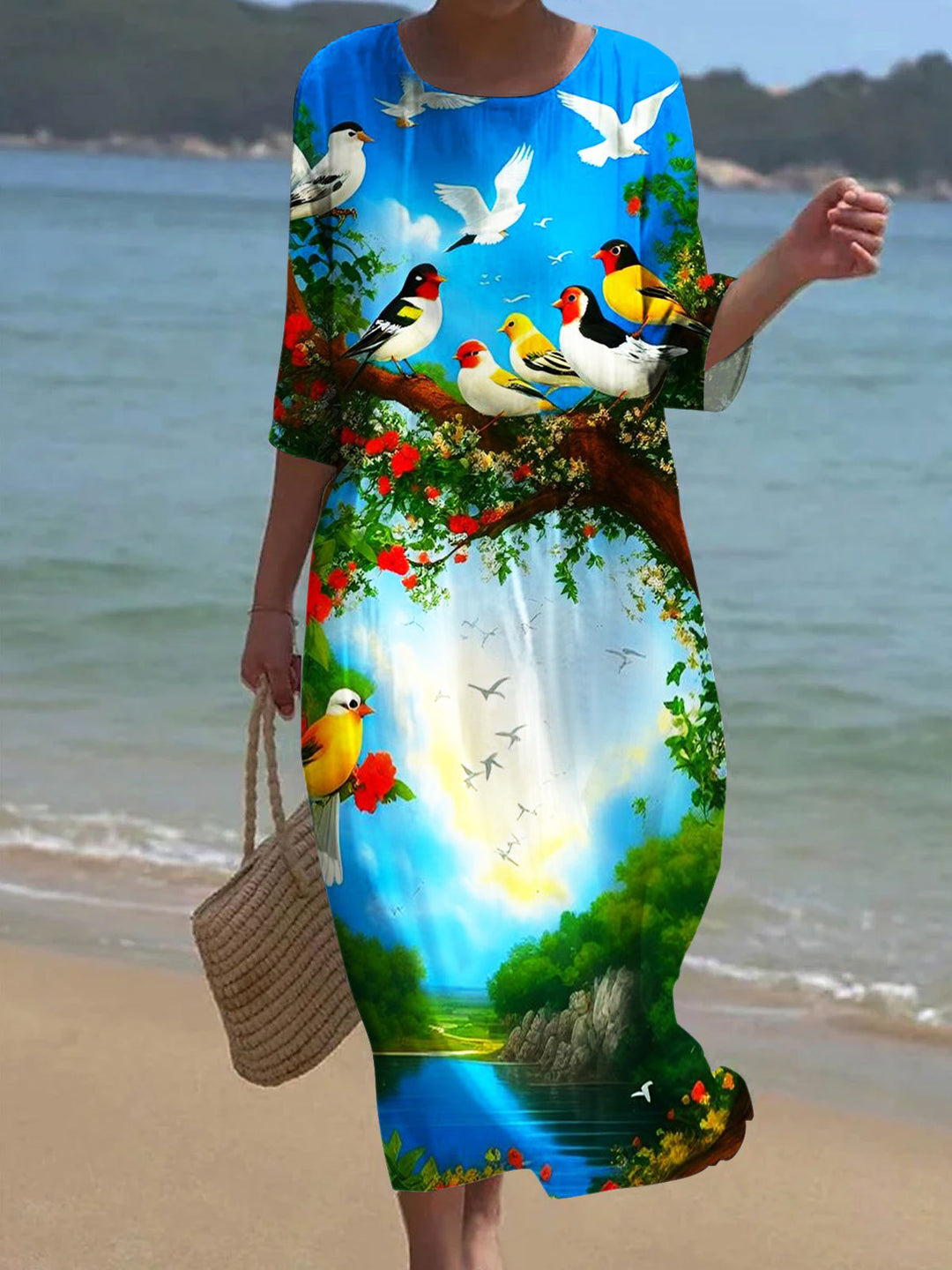 Bird Print Casual Dress
