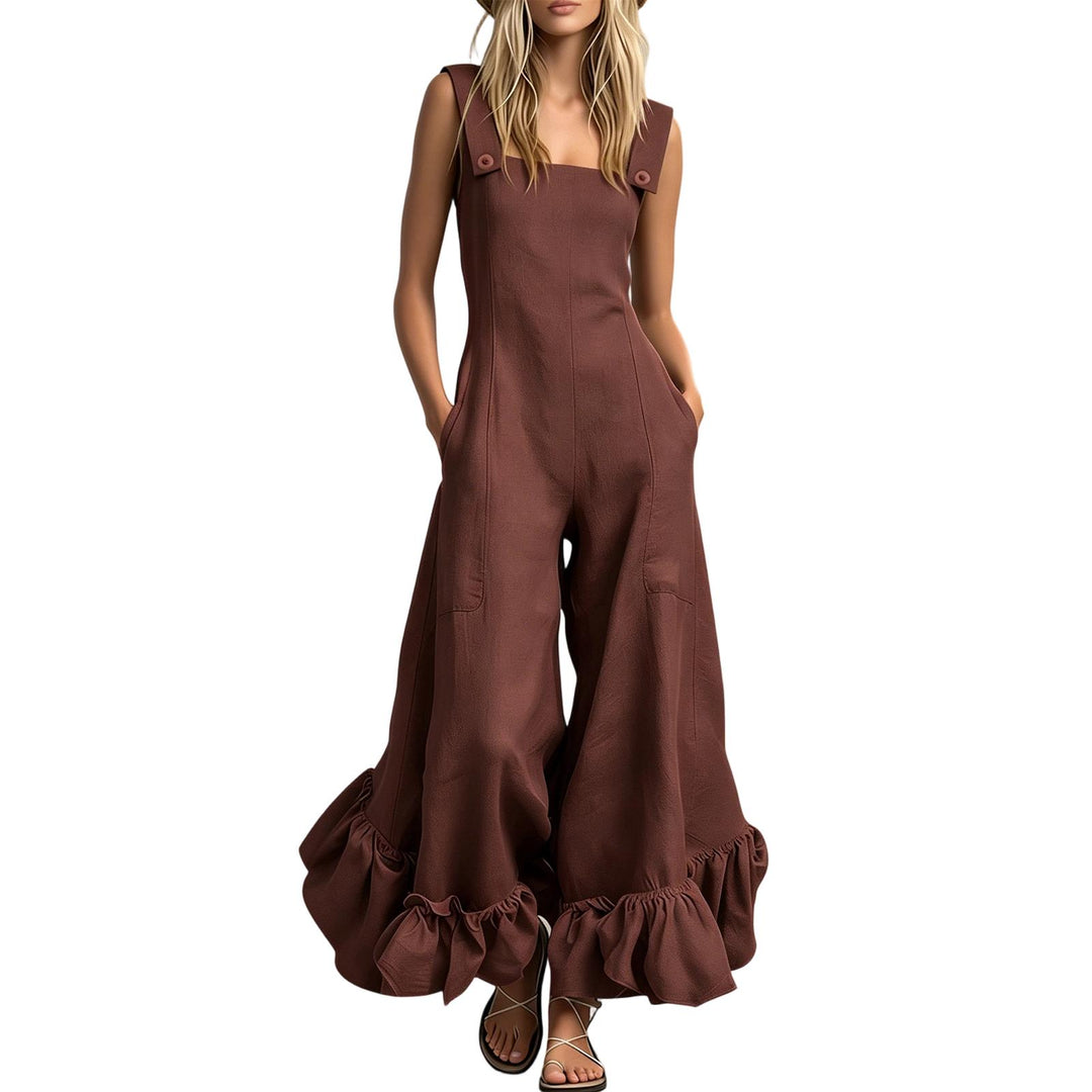Sleeveless Jumpsuits for Women Ruffle Hems Summer Square Neck Overalls Boho Pant Overalls for Travel Daily chic