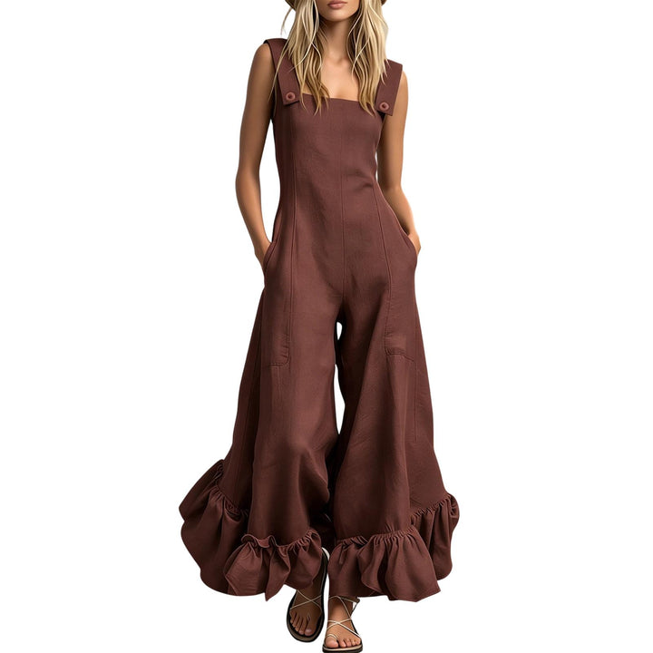 Sleeveless Jumpsuits for Women Ruffle Hems Summer Square Neck Overalls Boho Pant Overalls for Travel Daily chic